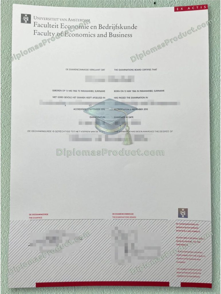 Universiteit van Amsterdam diploma, Universiteit van Amsterdam degree