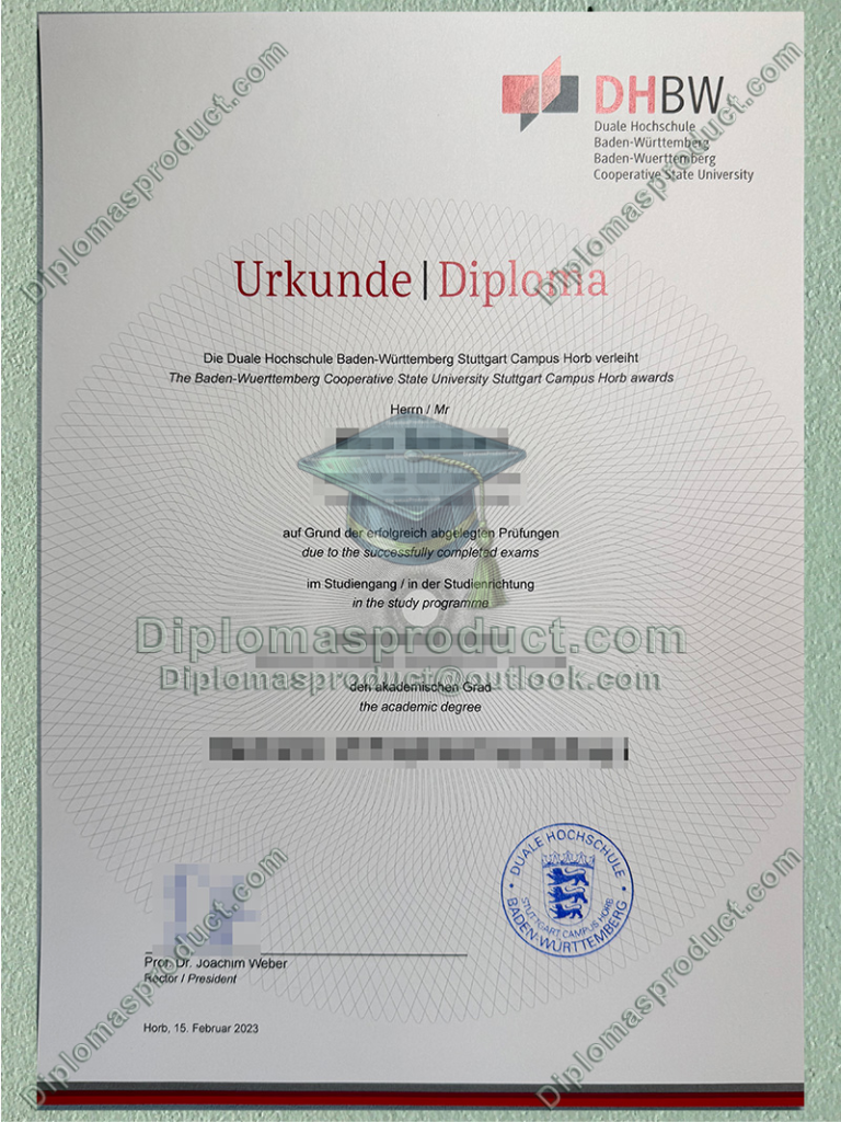 DHBW Urkunde, Duale Hochschule Baden-Württemberg Degree DHBW Urkunde, Duale Hochschule Baden-Württemberg Urkunde