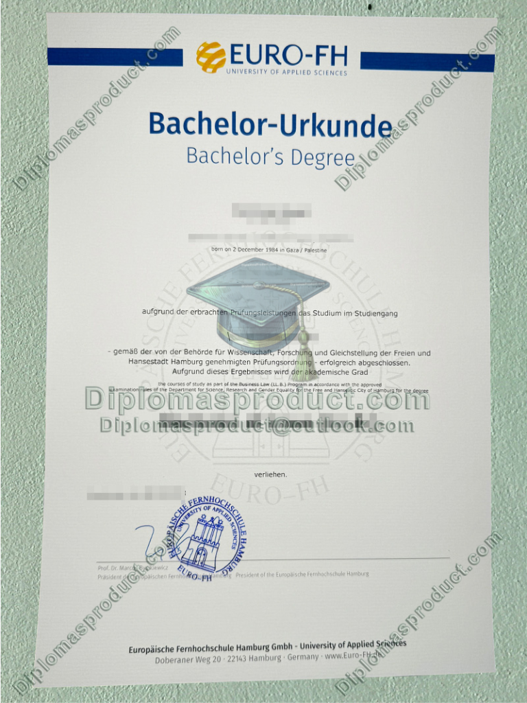 Europäische Fernhochschule Hamburg Urkunde, Europäische Fernhochschule Hamburg Degree Europäische Fernhochschule Hamburg Urkunde, Europäische Fernhochschule Hamburg Degree