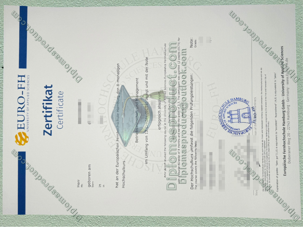 Europäische Fernhochschule Hamburg Zertifikat, Europäische Fernhochschule Hamburg Degree