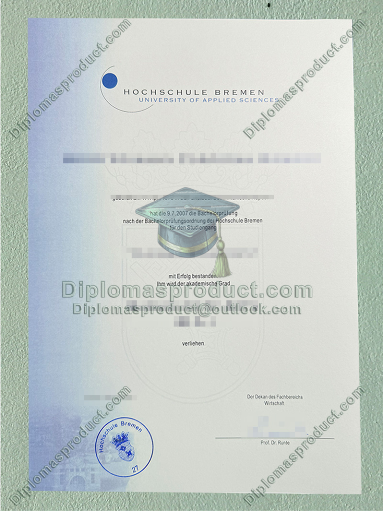 Hochschule Bremen Urkunde, Hochschule Bremen Degree Hochschule Bremen Urkunde, Hochschule Bremen Degree