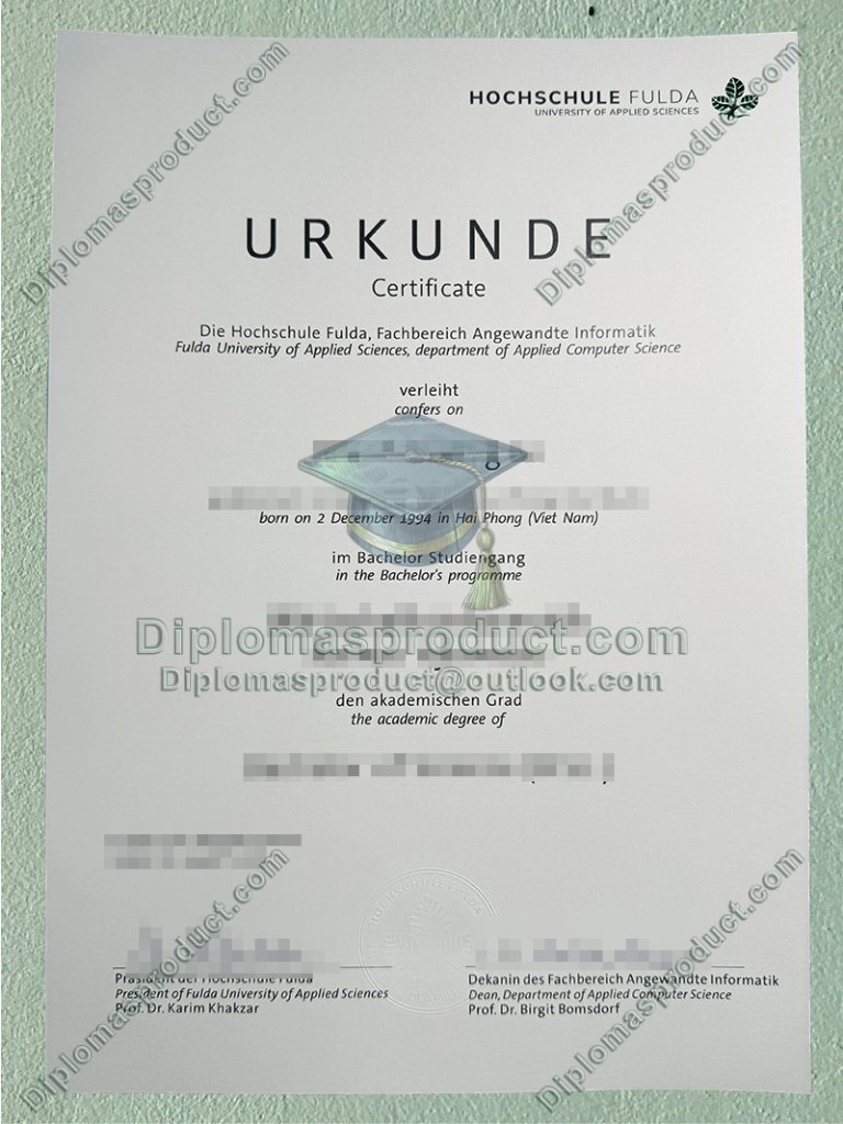 Hochschule Fulda Urkunde, Hochschule Fulda Degree Hochschule Fulda Urkunde, Hochschule Fulda Degree