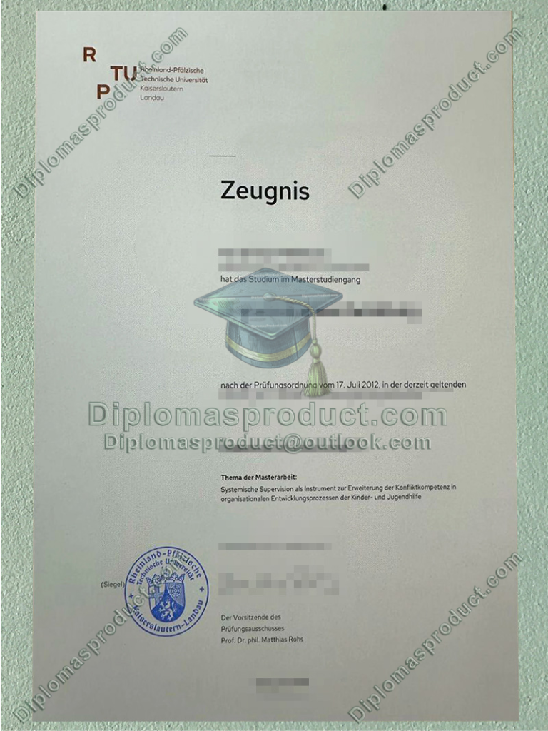 RPTU University Kaiserslautern-Landau Zeugnis, RPTU University Degree RPTU University Kaiserslautern-Landau Zeugnis, RPTU University Degree