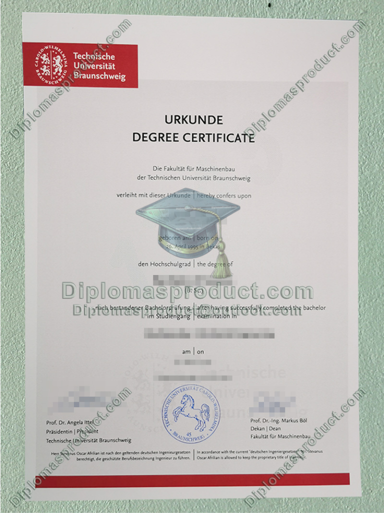 TU Braunschweig Urkunde, Technische Universität Braunschweig Degree TU Braunschweig Urkunde, Technische Universität Braunschweig Degree