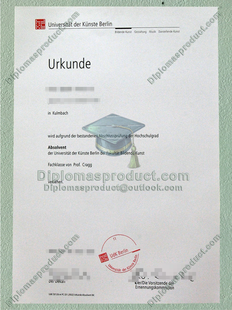 UdK Berlin Urkunde, Universität der Künste Berlin Urkunde UdK Berlin Urkunde, Universität der Künste Berlin Urkunde