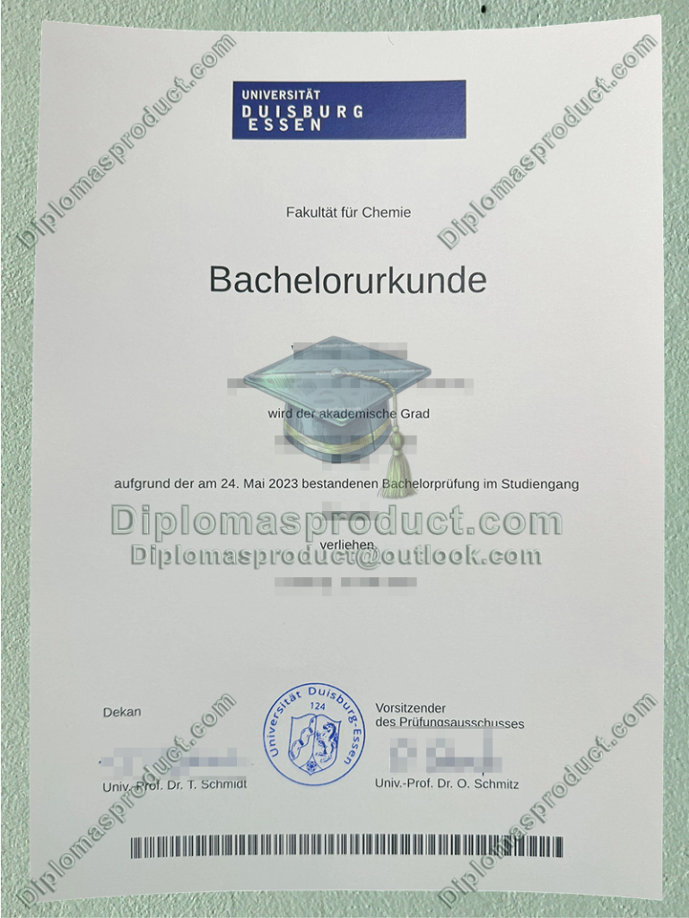 Universität Duisburg-Essen Bachelorurkunde, Universität Duisburg-Essen Degree Universität Duisburg-Essen Bachelorurkunde, Universität Duisburg-Essen Degree