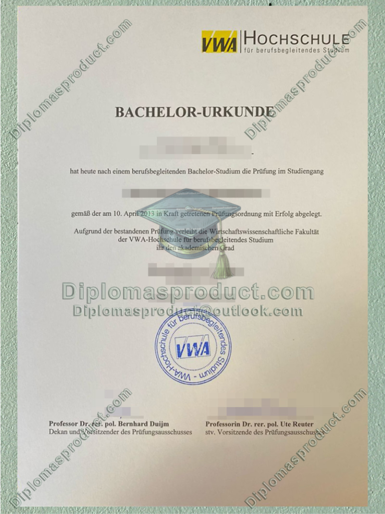 VWA Hochschule Urkunde, VWA Hochschule Degree