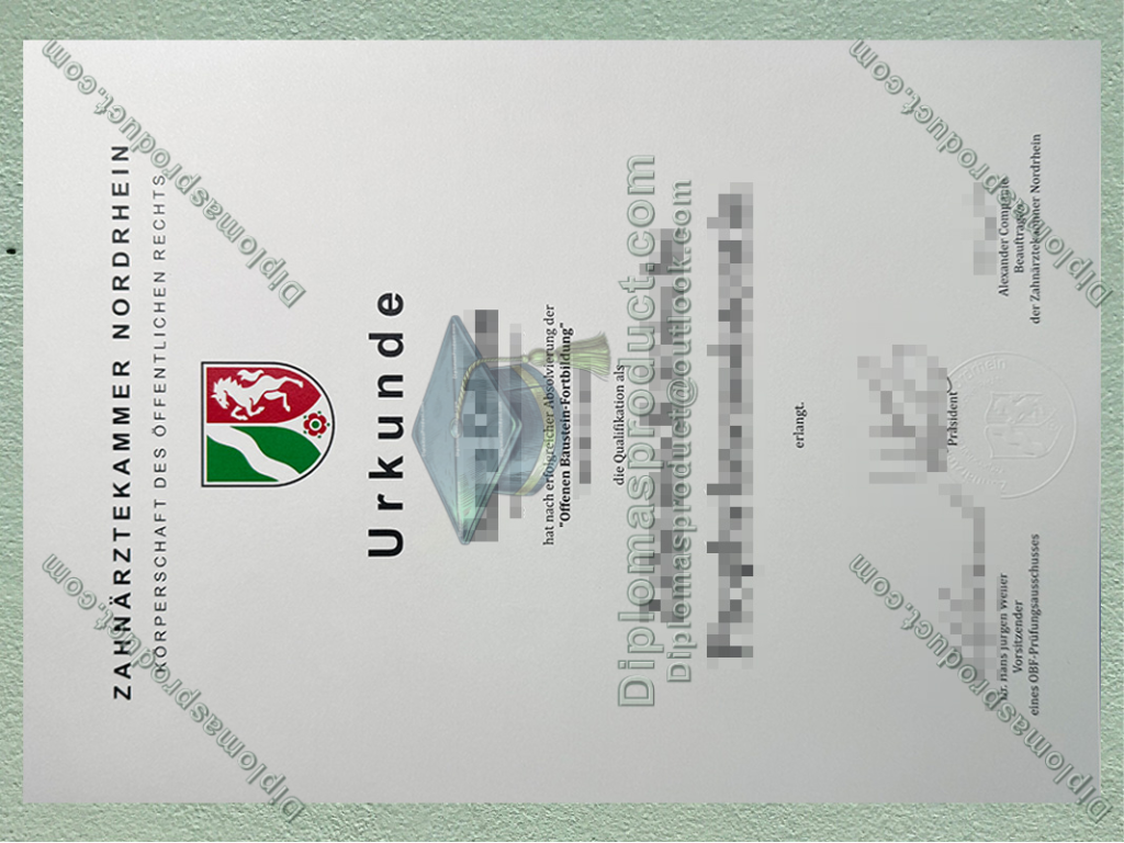 Zahnärztekammer Nordrhein Urkunde, Zahnärztekammer Nordrhein Degree