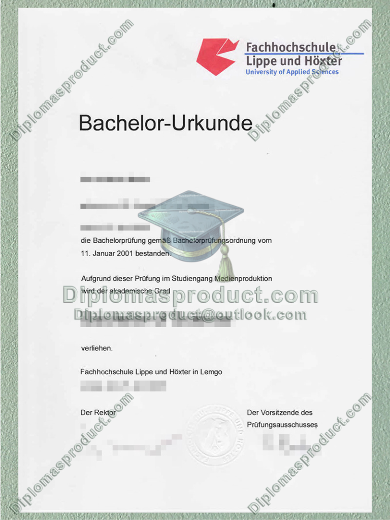 fachhochschule lippe und höxter urkunde, TH OWL Degree