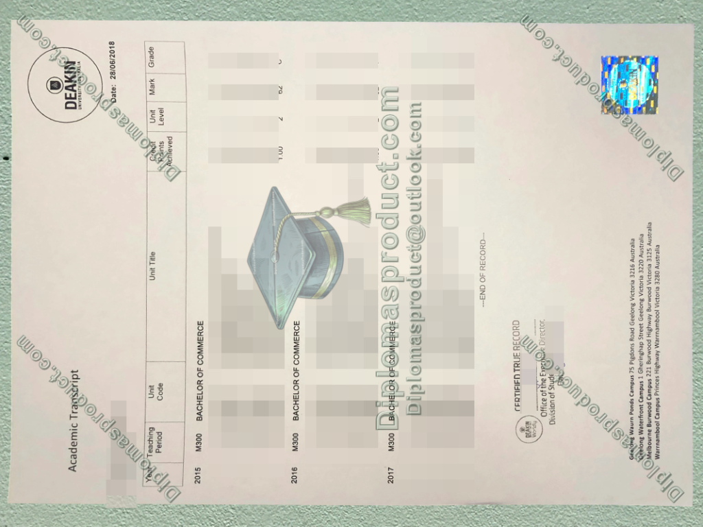 Deakin University Transcript, Deakin University Degree