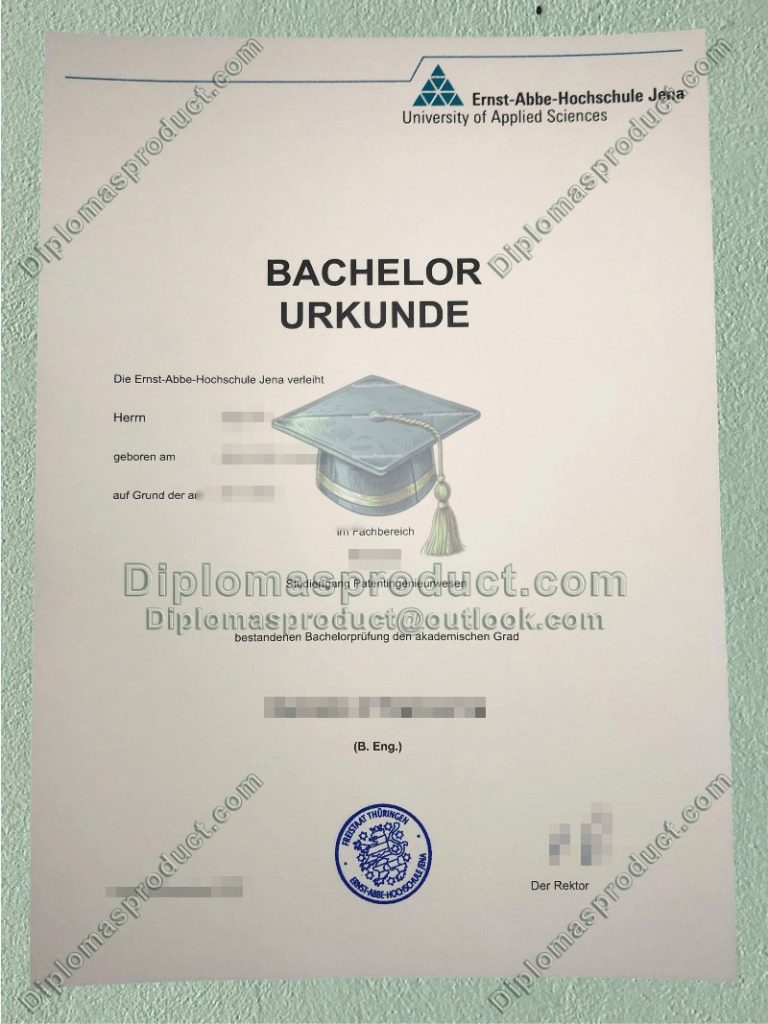 EAH Jena Urkunde, Ernst-Abbe-Hochschule Jena Degree EAH Jena Urkunde, Ernst-Abbe-Hochschule Jena Degree