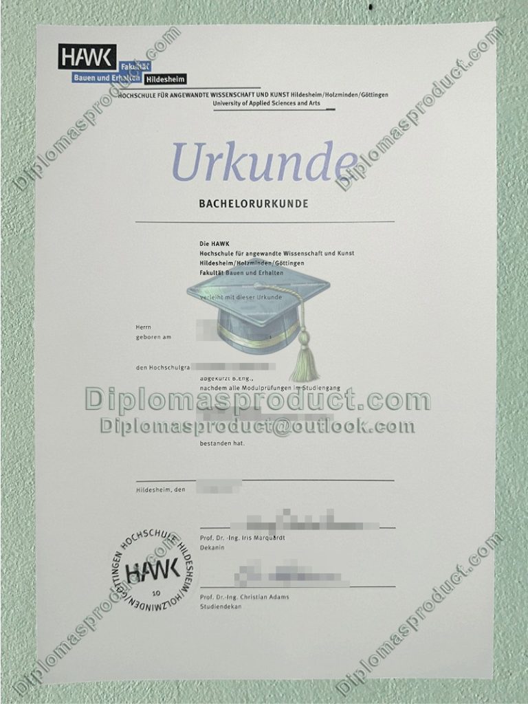 HAWK Urkunde, Hochschule für angewandte Wissenschaft und Kunst Degree HAWK Urkunde, Hochschule für angewandte Wissenschaft und Kunst Degree