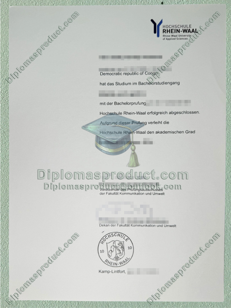 Hochschule Rhein-Waal Urkunde, Hochschule Rhein-Waal Degree Hochschule Rhein-Waal Urkunde, Hochschule Rhein-Waal Degree
