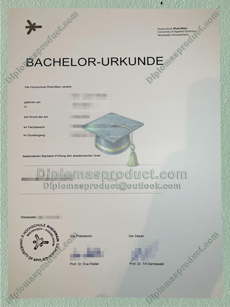 Hochschule RheinMain Urkunde, Hochschule RheinMain Degree Hochschule RheinMain Urkunde, Hochschule RheinMain Degree