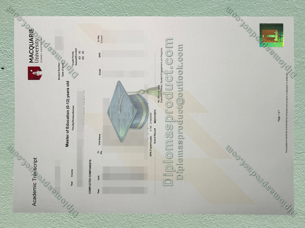 Macquarie University Transcript, Macquarie University Degree