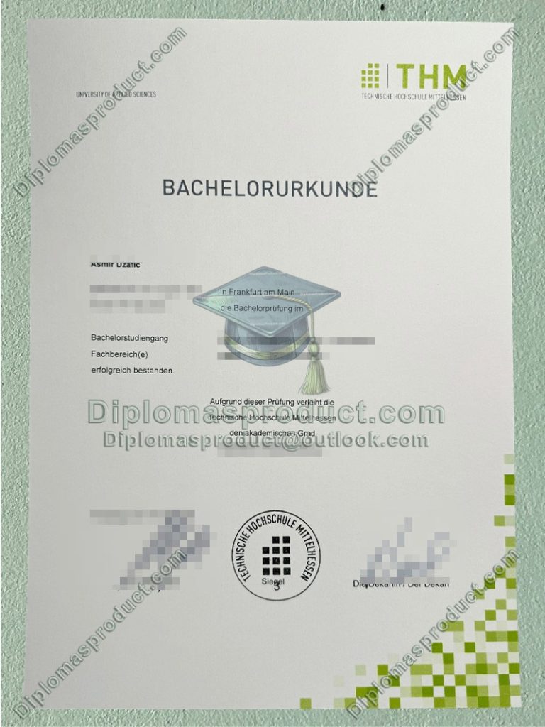 THM Degree, Technische Hochschule Mittelhessen Urkunde THM Degree, Technische Hochschule Mittelhessen Urkunde