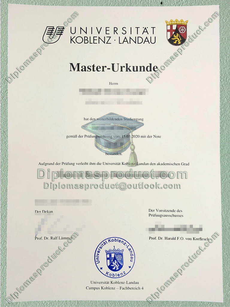 Universität Koblenz-Landau Urkunde, Universität Koblenz-Landau Degree Universität Koblenz-Landau Urkunde, Universität Koblenz-Landau Degree