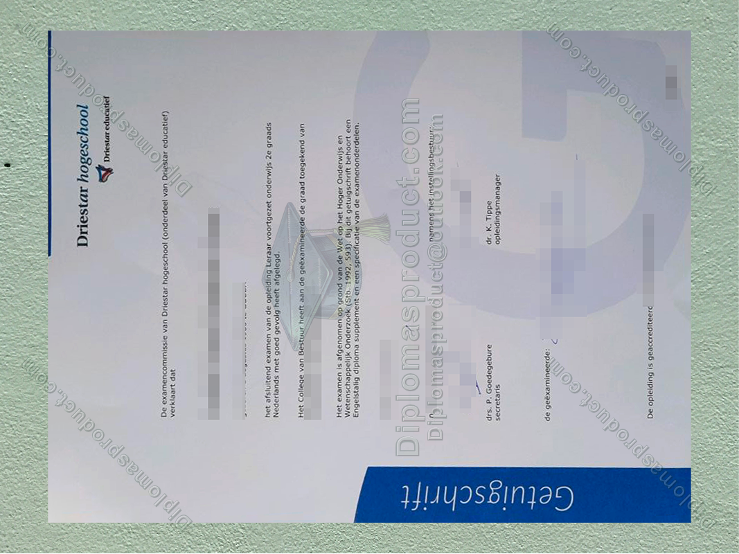 Driestar hogeschool getuigschrift, Driestar hogeschool degree