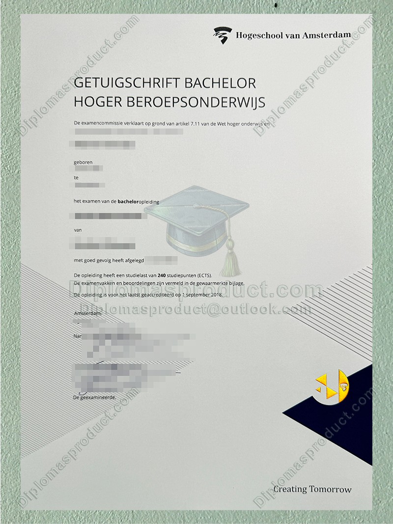 Hogeschool van Amsterdam Getuigschrift Hogeschool van Amsterdam Getuigschrift