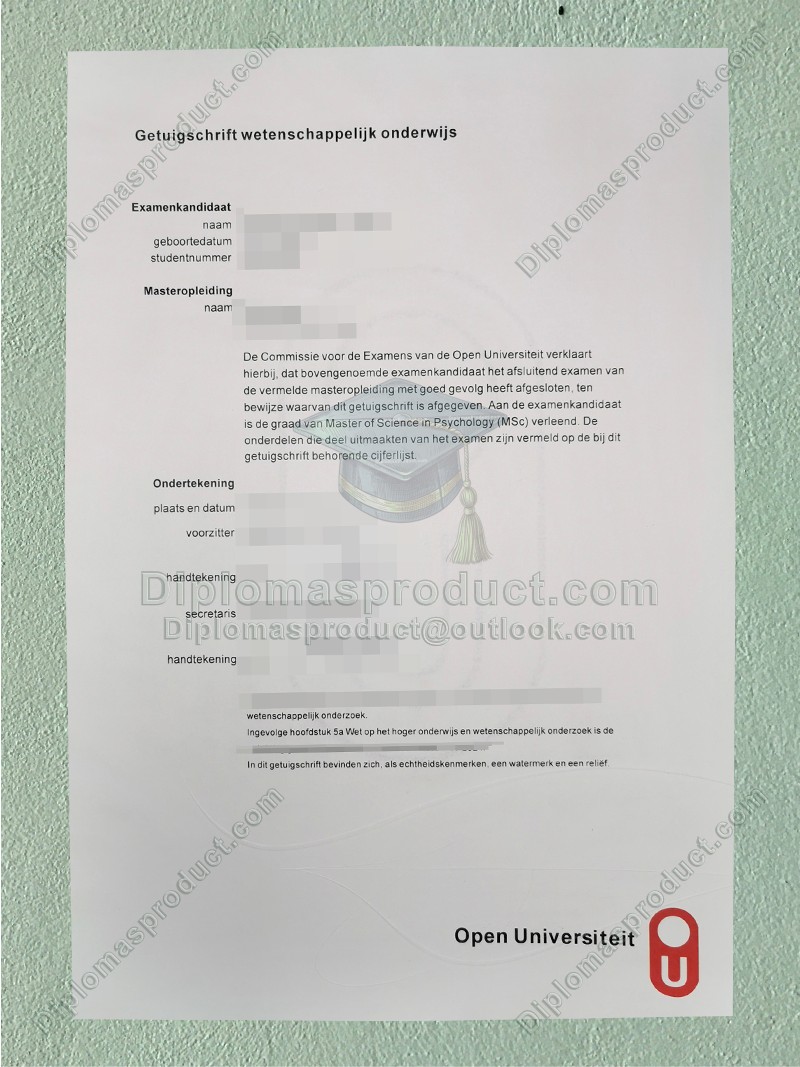 Open University of the Netherlands diploma, Open Universiteit Nederland Getuigschrift Open University of the Netherlands diploma, Open Universiteit Nederland Getuigschrift