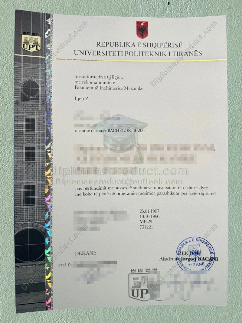 UPT Degree, Polytechnic University of Tirana Diploma UPT Degree, Polytechnic University of Tirana Diploma