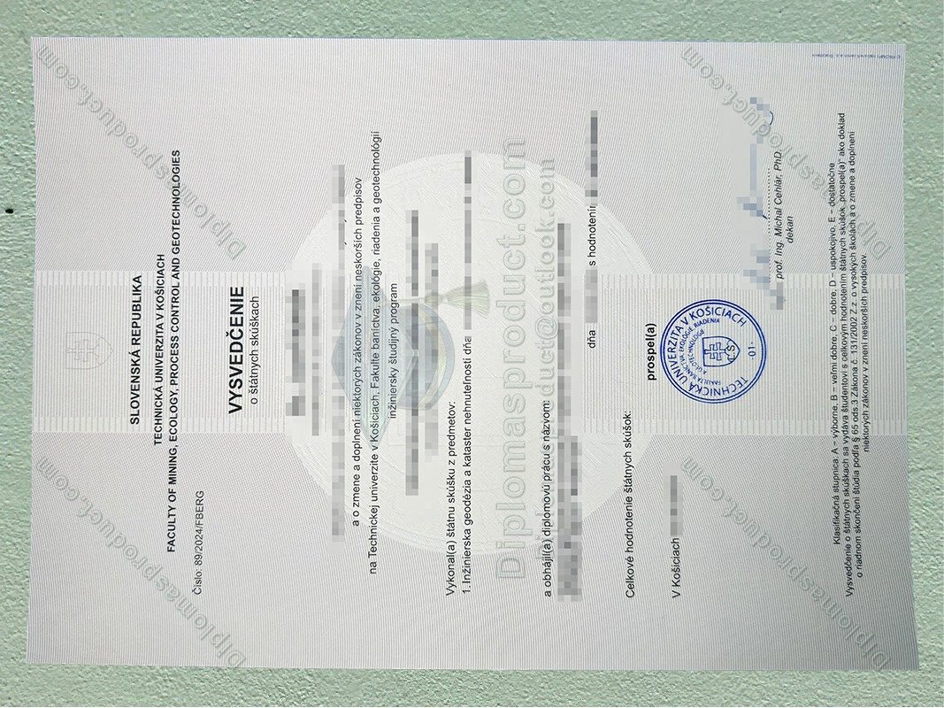 Technical University of Košice VYSVEDCENIE, Technical University of Košice Diploma