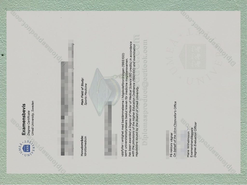 Umeå University Diploma, Umeå University degree certificate