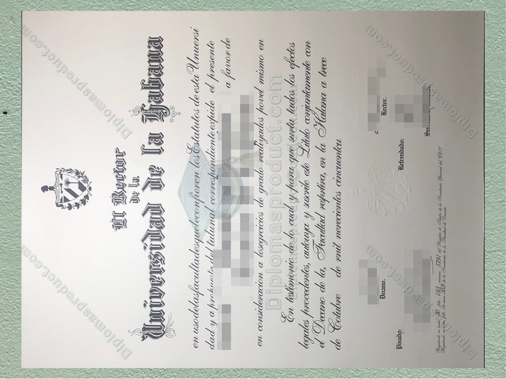 Universidad de La Habana diploma, University of Havana degree
