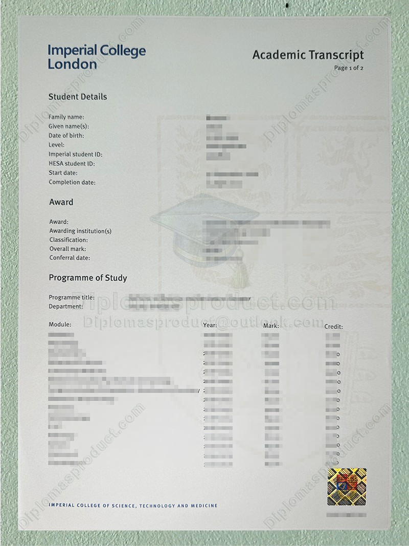 Imperial College London Transcript, Imperial College London Degree Imperial College London Transcript, Imperial College London Degree