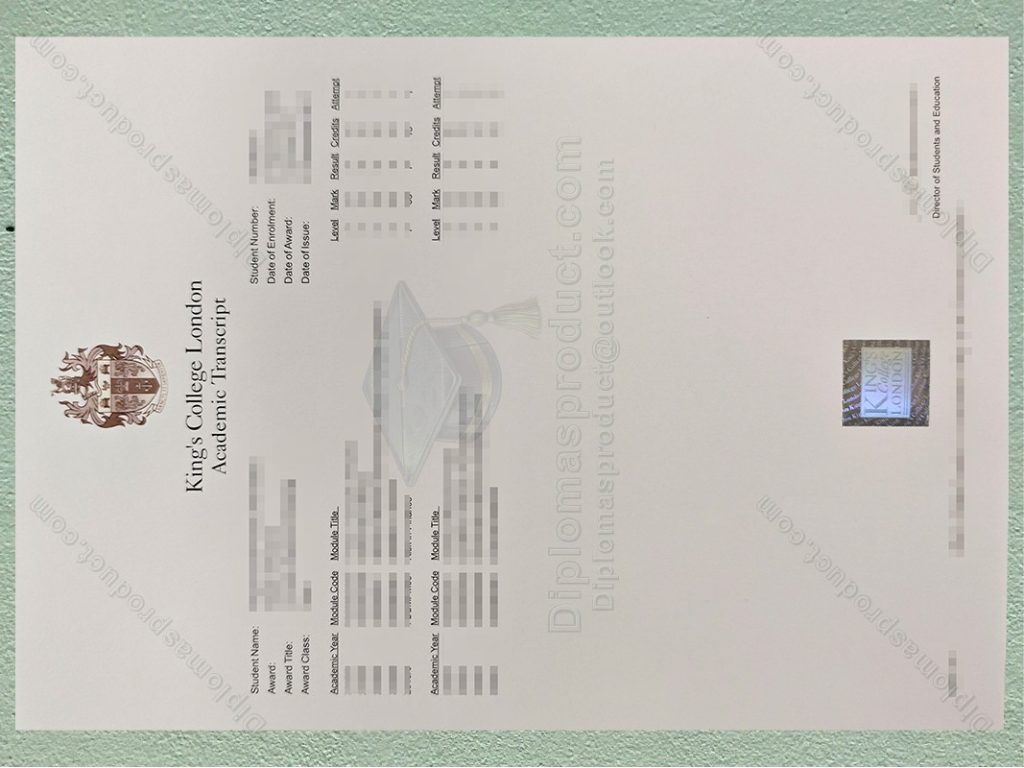 King's College London Transcript, King's College London Degree