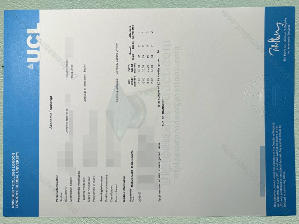 University College London Transcript, University College London Degree