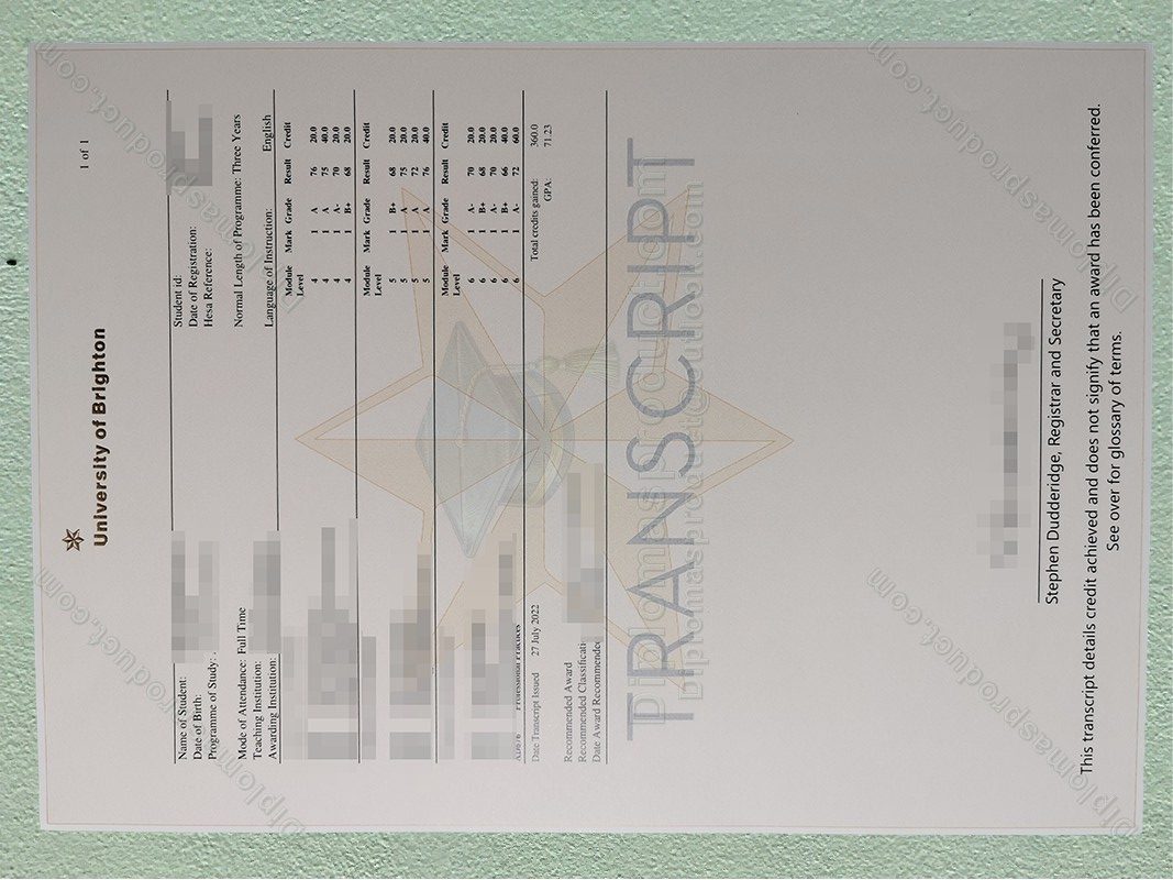 University of Brighton Transcript, University of Brighton Degree