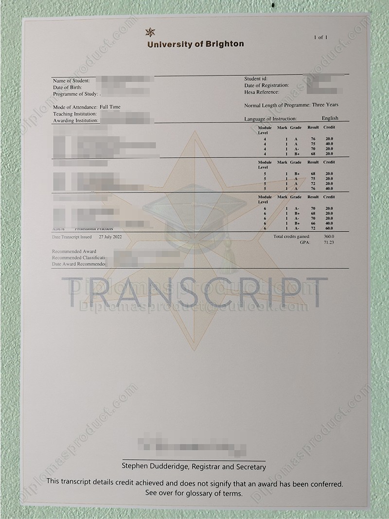 University of Brighton Transcript, University of Brighton Degree University of Brighton Transcript, University of Brighton Degree