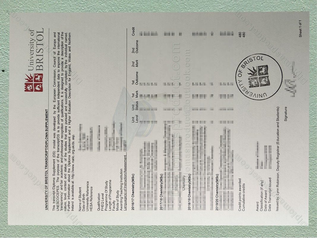 University of Brtistol Transcript, University of Brtistol Degree