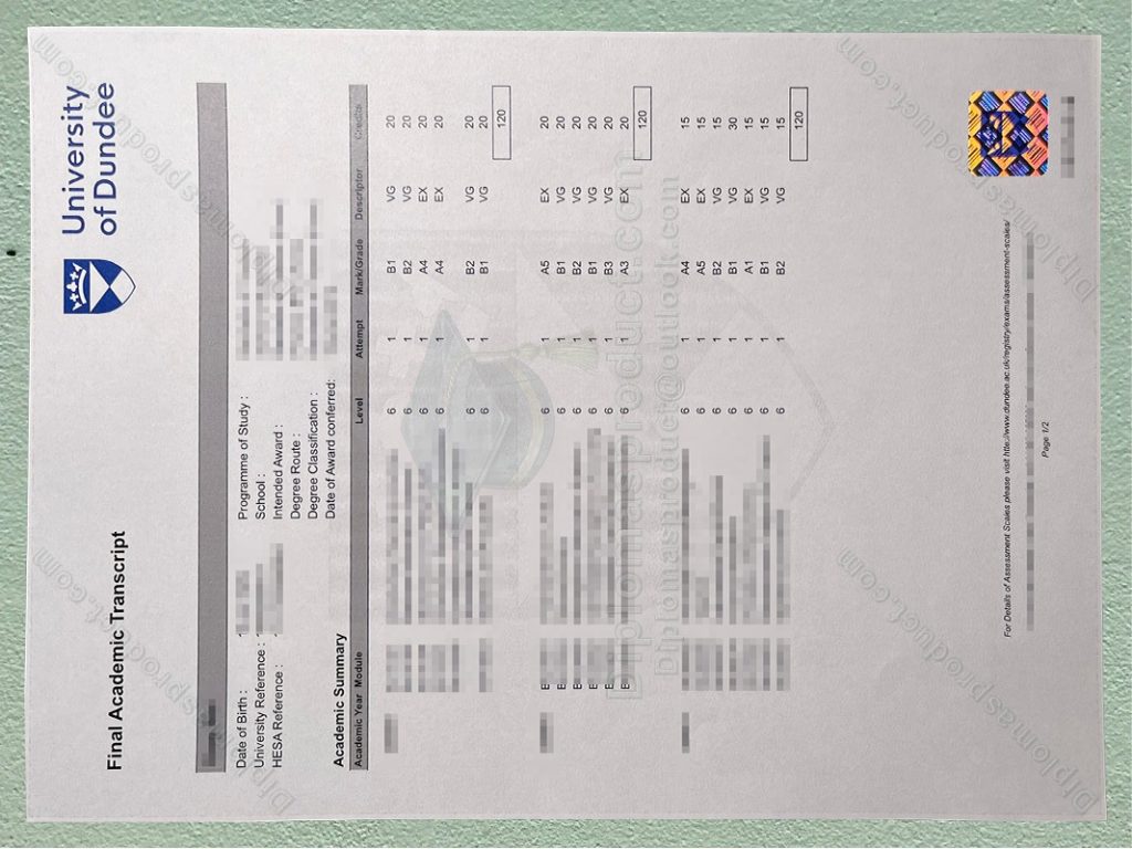 university of dundee Transcript, university of dundee Degree