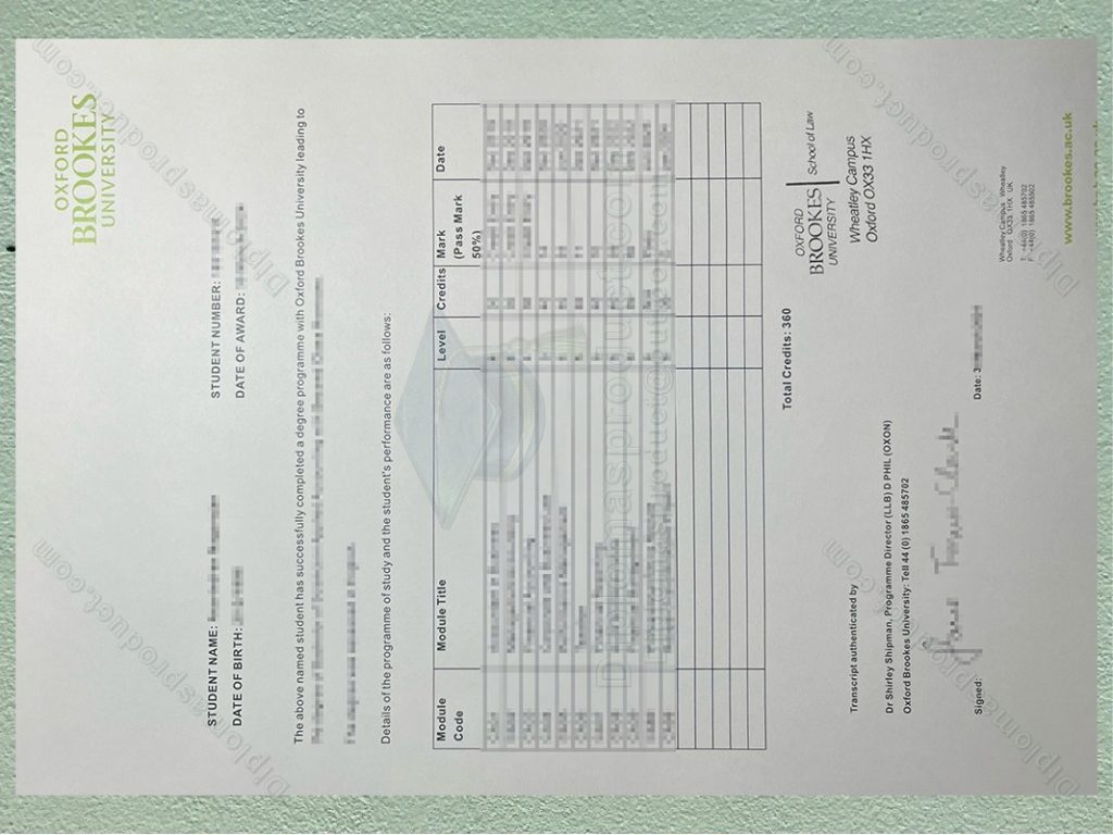 Oxford Brookes University Transcript, Oxford Brookes University Degree