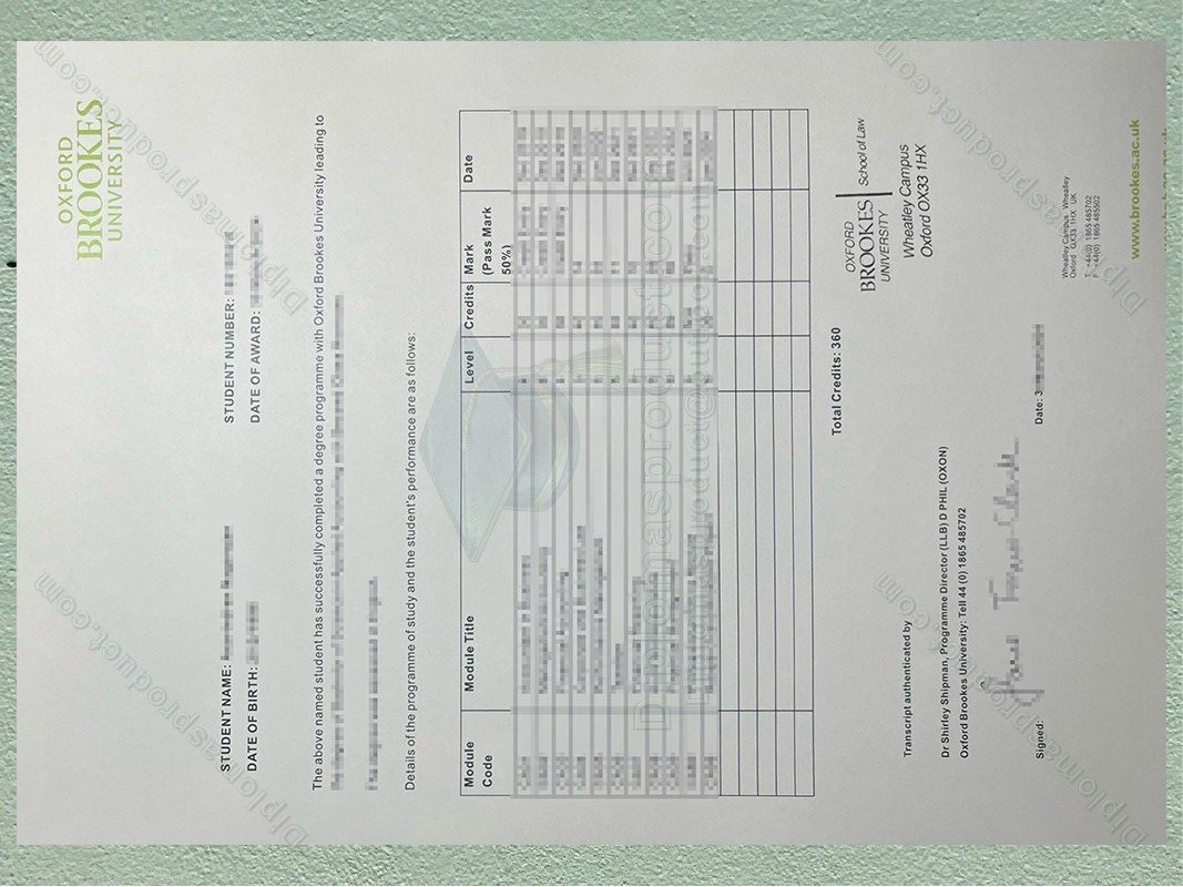 Oxford Brookes University Transcript, Oxford Brookes University Degree
